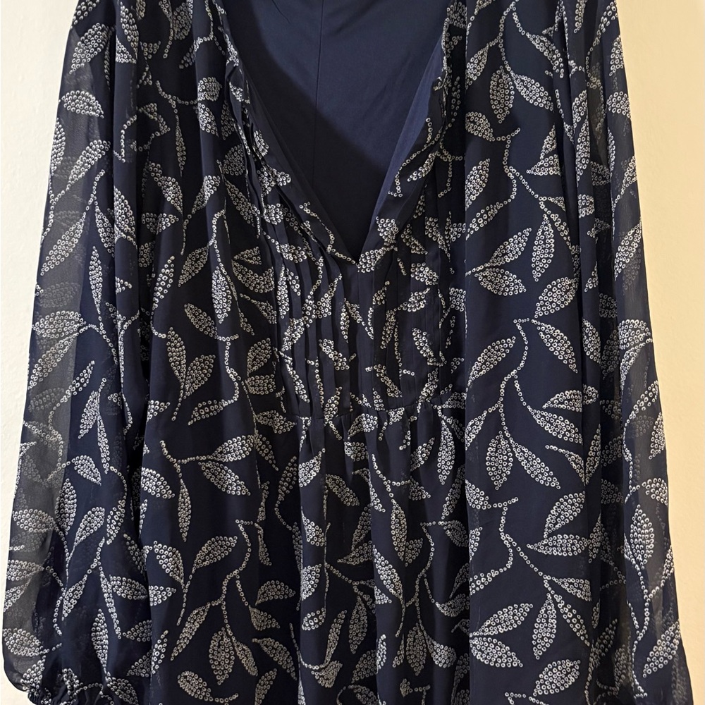 Navy Leaf Print Blouse